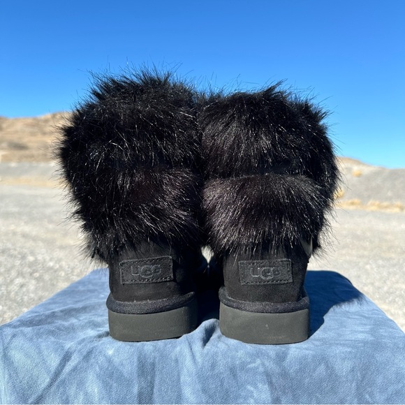UGG Black Classic Buckle Mini Boot Suede with Faux Fur - Picture 4 of 9